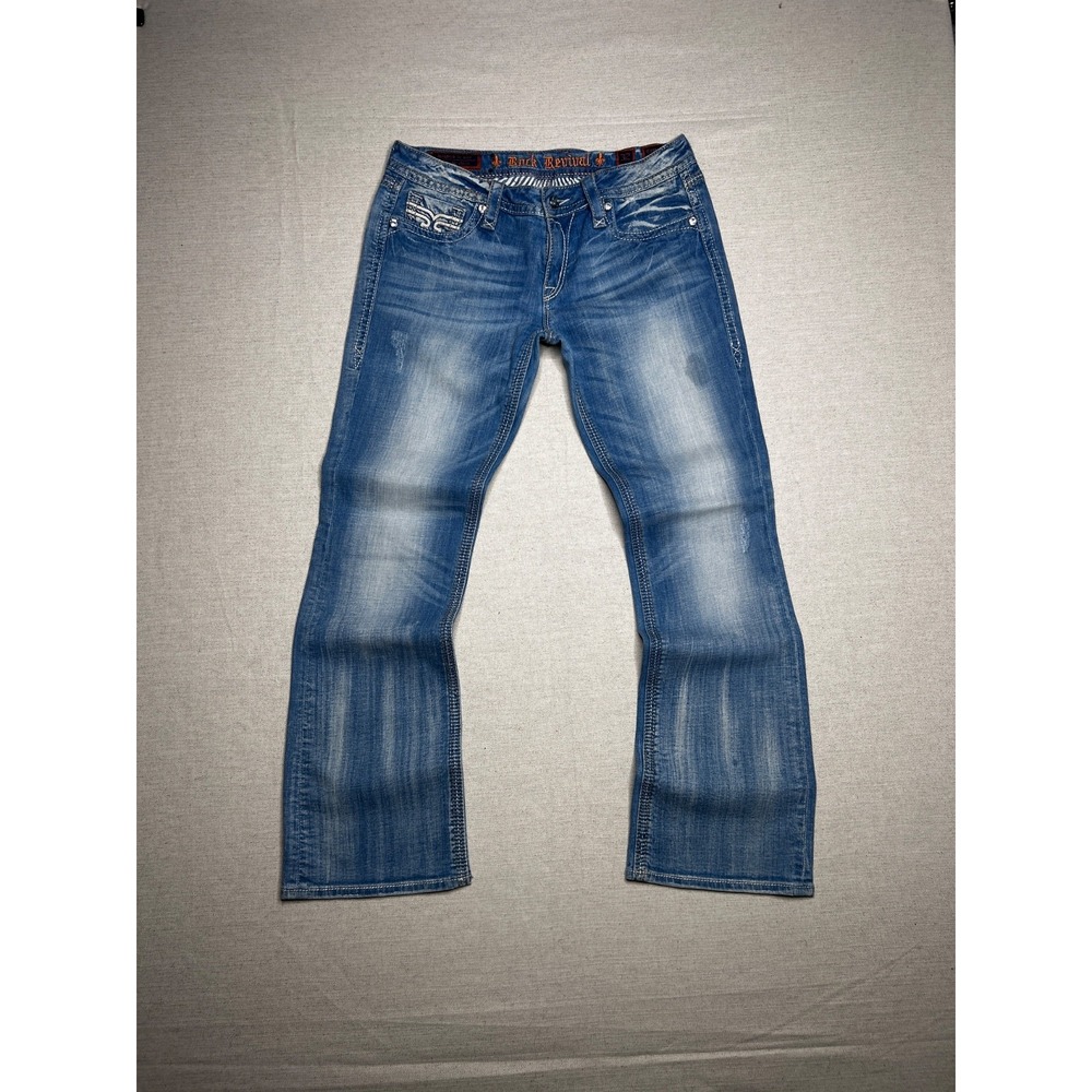 Rock Revival Jeans Women's Size 32 Blue Bootcut Embroidered Rhinestone Denim